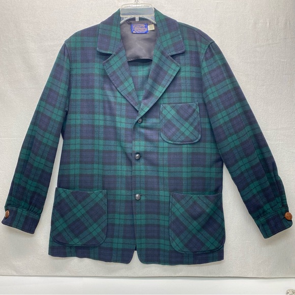 Pendleton 100% Wool Jacket/Shacket USA Blue Green Tartan Plaid Field Med Jacket - Picture 1 of 13